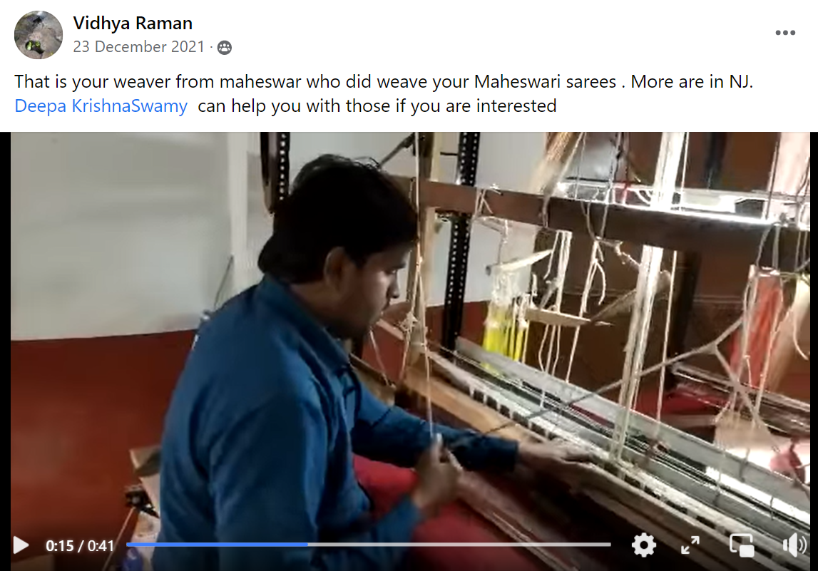 video of the artisan at work weaving the saree posted on facebook group