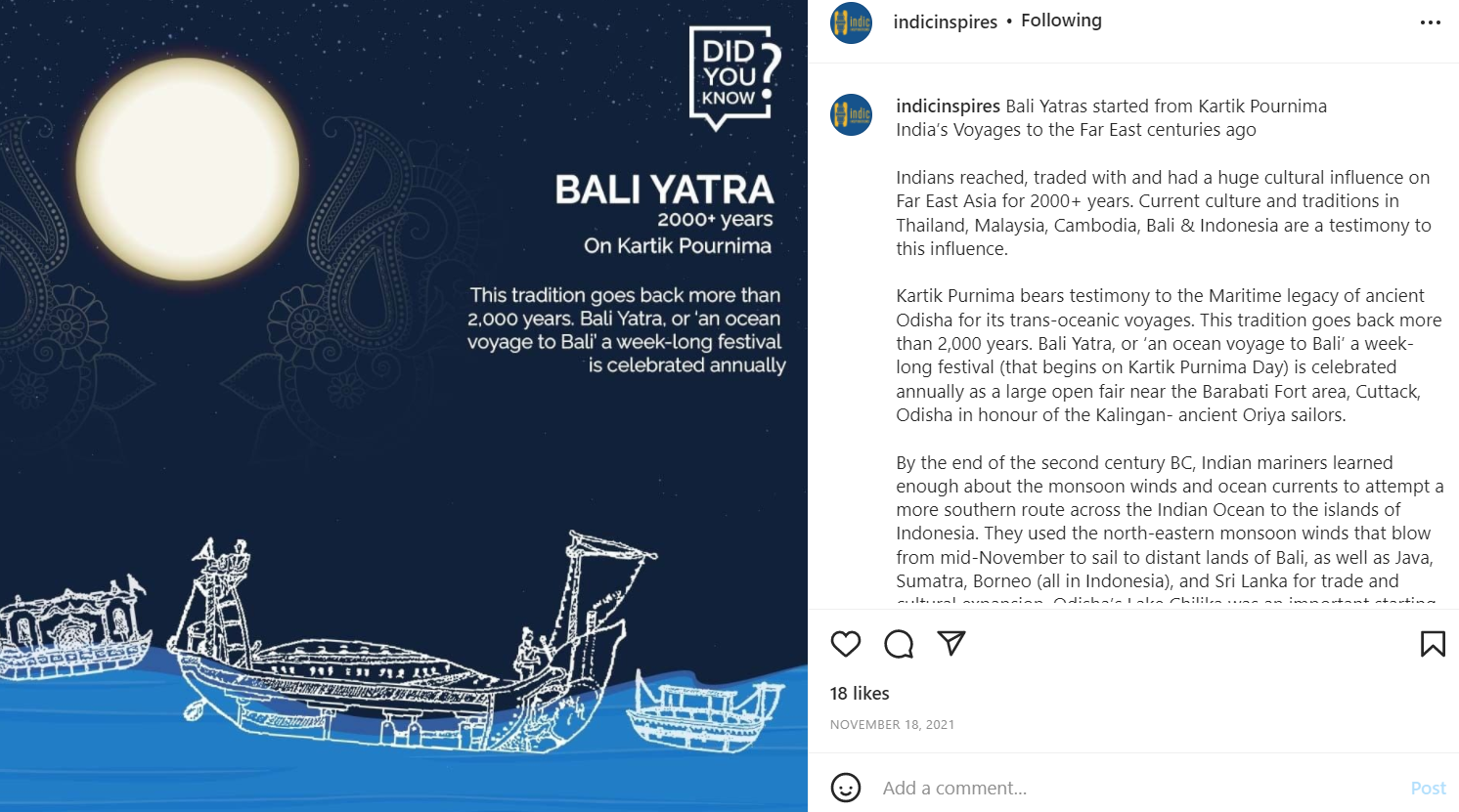 Instagram post on Bali Yatra